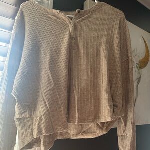 Hollister Ribbed Henley Snap-Front Top - Light Brown